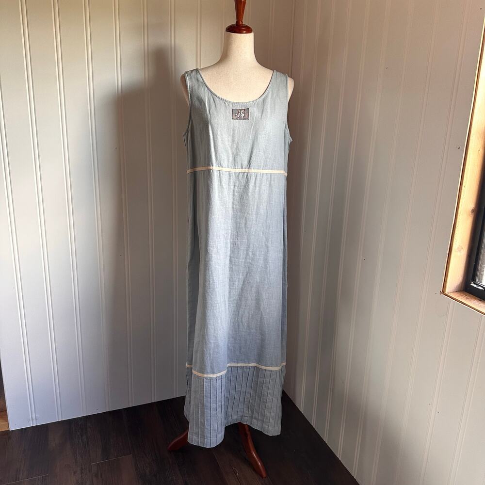 Vintage 90s/Y2K Twee Linen Blue Maxi Dress L